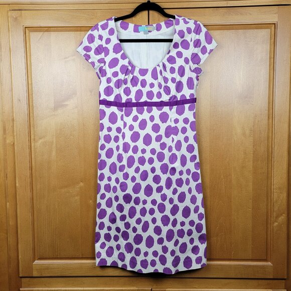 Boden Purple Polka Dot Empire Waist Scoop Neck Dress - 6R - Picture 1 of 12